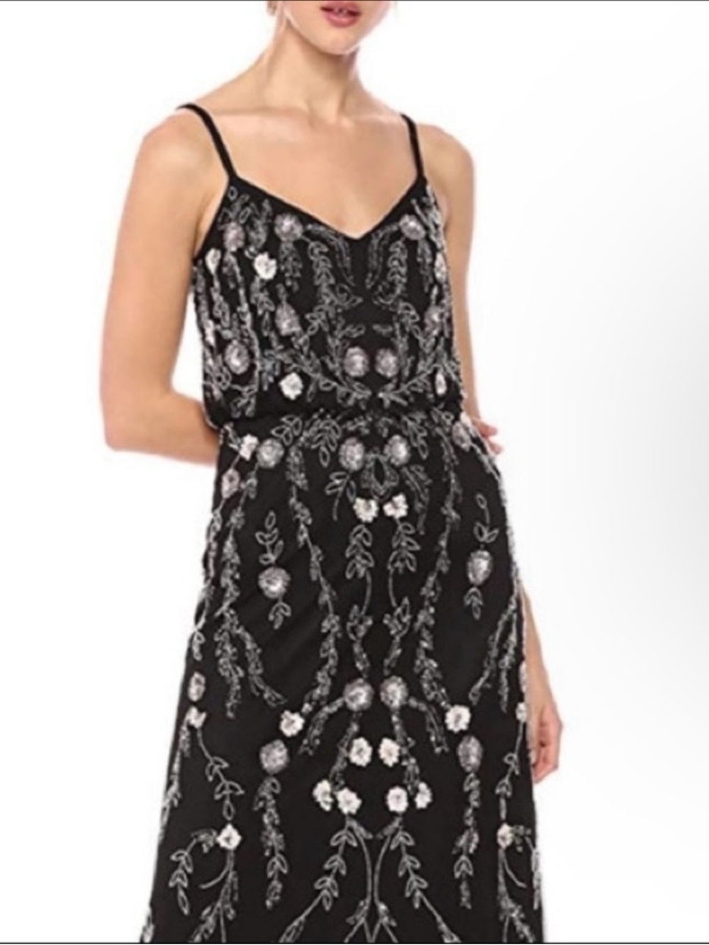 Adrianna Papell navy blue Beaded Embroidered Strap Dress